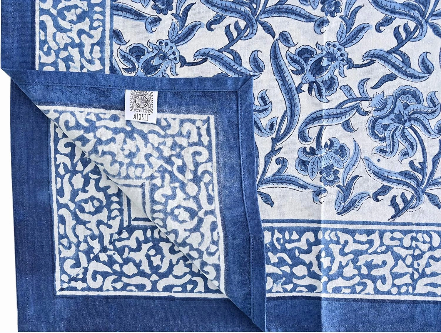 ATOSII Midnight Bloom Blue 100% Cotton Cloth Napkins, Hand Block Floral Print Designer Table Linen, Perfect for Dinners, Weddings, Cocktails, Parties I 20 X 20 Inches I Set of 4 I