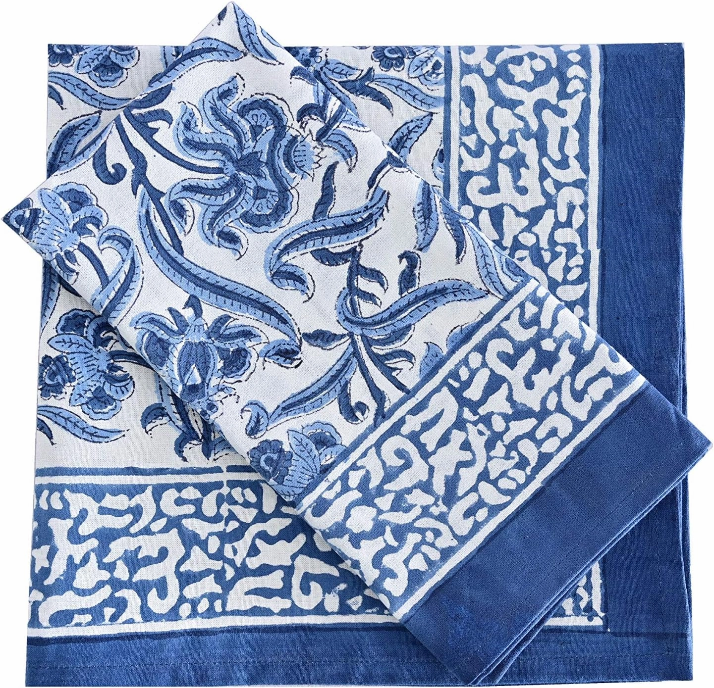 ATOSII Midnight Bloom Blue 100% Cotton Cloth Napkins, Hand Block Floral Print Designer Table Linen, Perfect for Dinners, Weddings, Cocktails, Parties I 20 X 20 Inches I Set of 4 I
