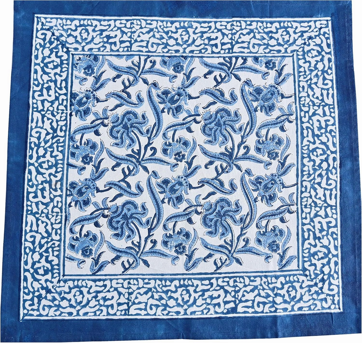 ATOSII Midnight Bloom Blue 100% Cotton Cloth Napkins, Hand Block Floral Print Designer Table Linen, Perfect for Dinners, Weddings, Cocktails, Parties I 20 X 20 Inches I Set of 4 I
