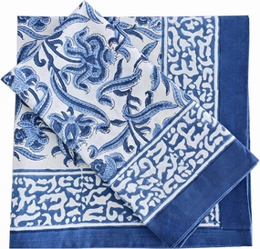 ATOSII Midnight Bloom Blue 100% Cotton Cloth Napkins, Hand Block Floral Print Designer Table Linen, Perfect for Dinners, Weddings, Cocktails, Parties I 20 X 20 Inches I Set of 4 I
