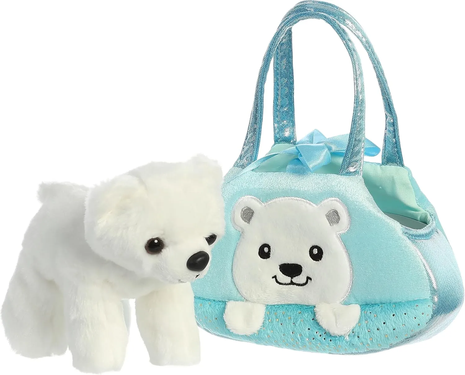 Aurora® Fashionable Fancy Pals™ Peek-A-Boo Polar Bear Stuffed Animal - On-The-go Companions - Stylish Accessories - Multicolor 7 Inches