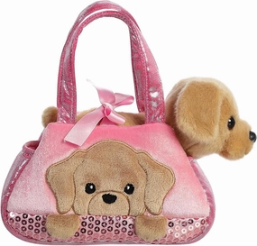 Aurora® Fashionable Fancy Pals™ Peek-A-Boo Lab Stuffed Animal - On-The-go Companions - Stylish Accessories - Brown 7 Inches