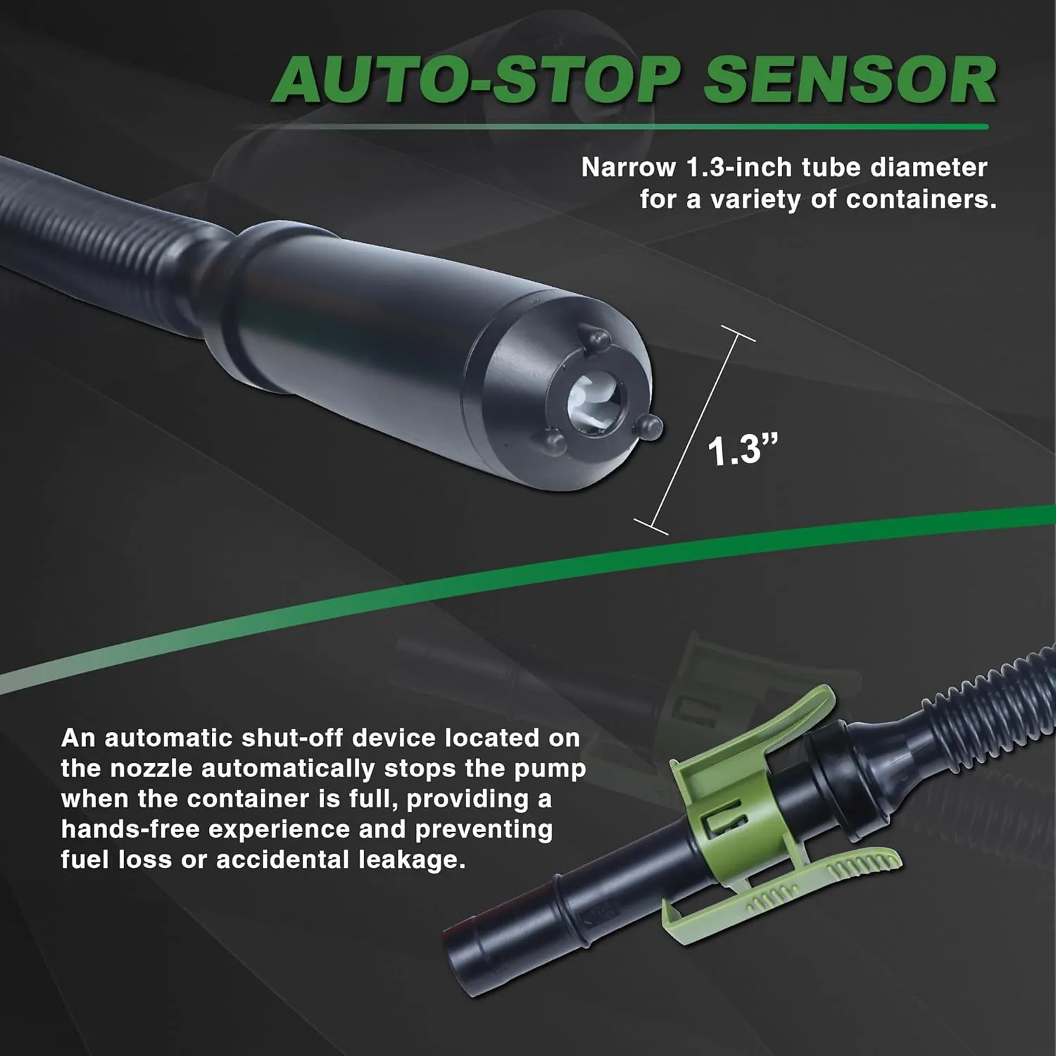 Automatic Fuel Transfer Pump with Auto-Stop Sensor(2.4 GPM), Flexible Intake Hose Fits Most Irregular Gas Cans for Gasoline Diesel Kerosene & More-Green