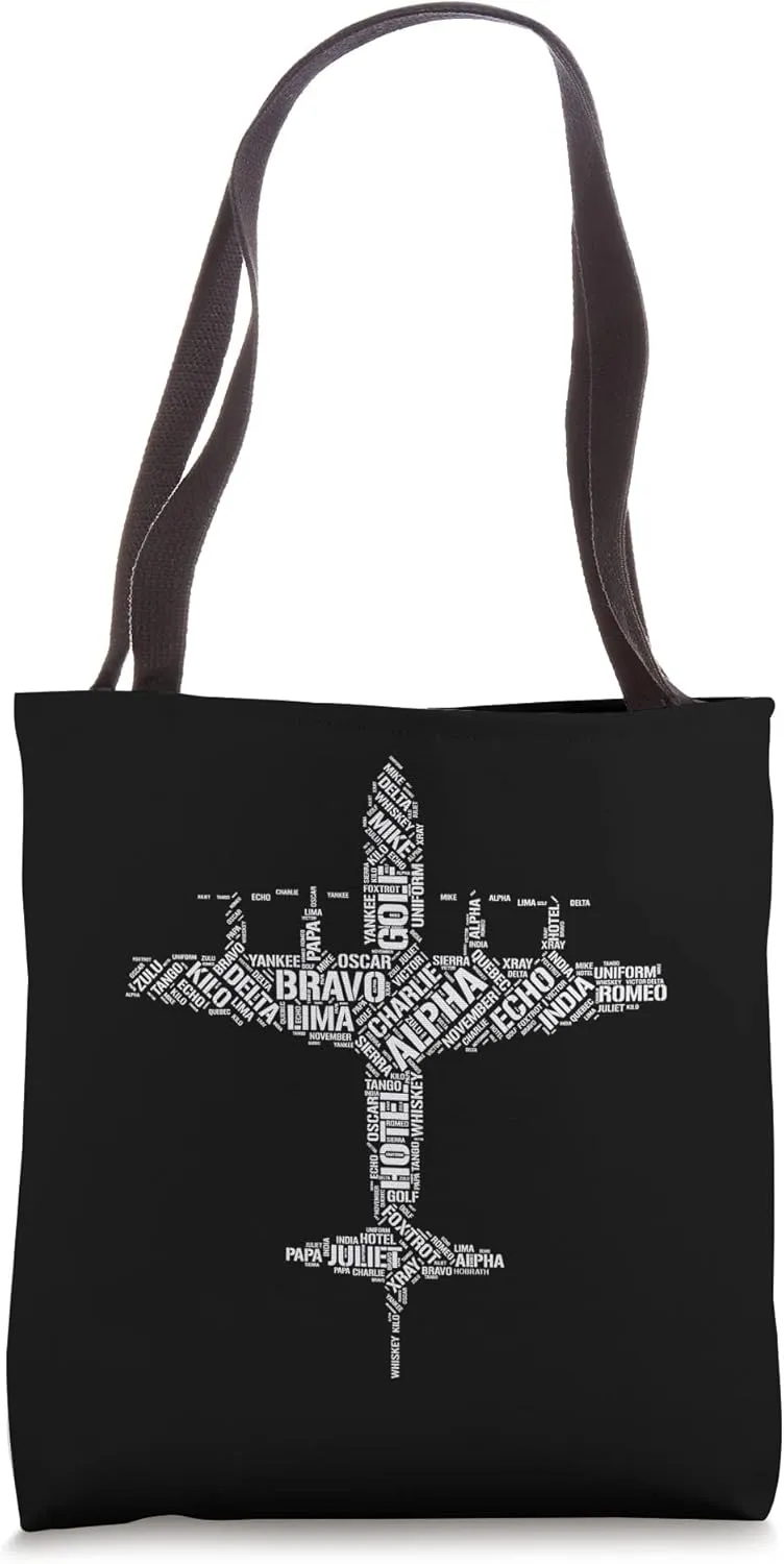 Aviation Phonetic Alphabet Words in a P-3 Orion Shape Design Tote Bag