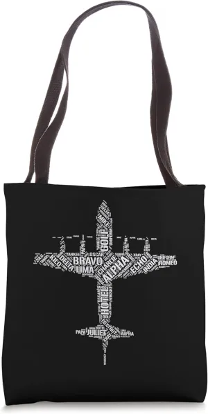 Aviation Phonetic Alphabet Words in a P-3 Orion Shape Design Tote Bag