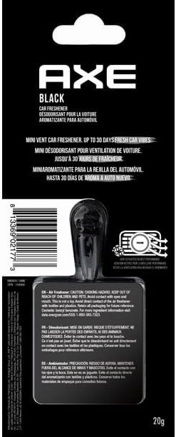 AXE Air Freshener Mini Vent Clip, Odor Eliminator, Air Purifier Provides A Long Lasting Scent (0.7 Fl Oz (Pack of 4), Black)