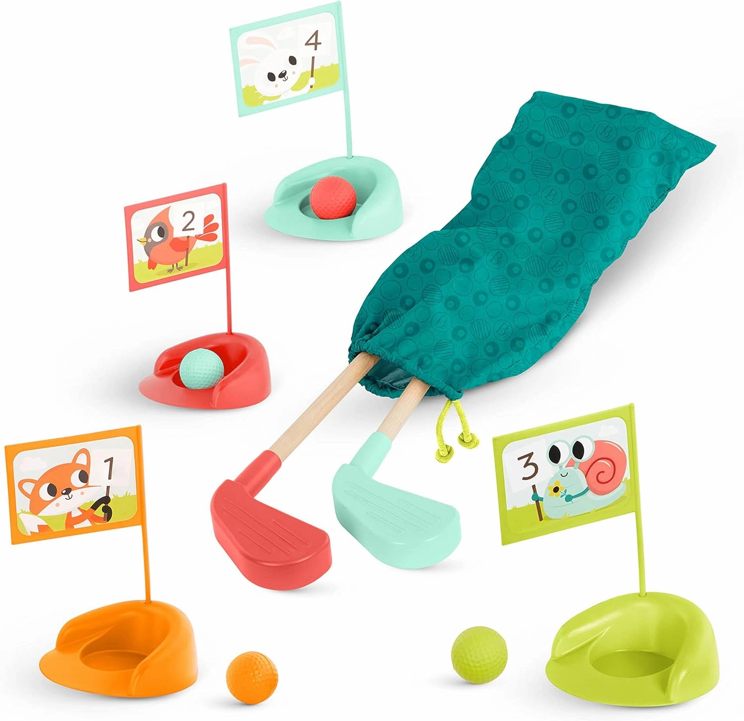 B. toys- Wooden Golf Set- Sports & Outdoors- 15 pc Golf Set for Toddlers with Storage Bag- Pretend Play- 3 Years  