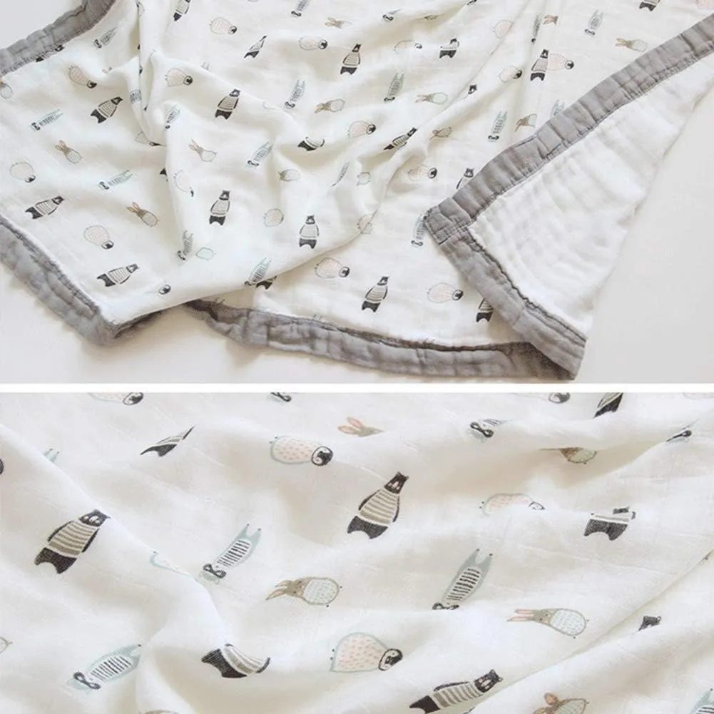 Baby Muslin Swaddle Blankets - Gray Soft Toddler Quilt Everything Blanket Wrap Perfect for Newborn Sensitive Skin - 43 X 45 inchs (Penguin Raccoon)