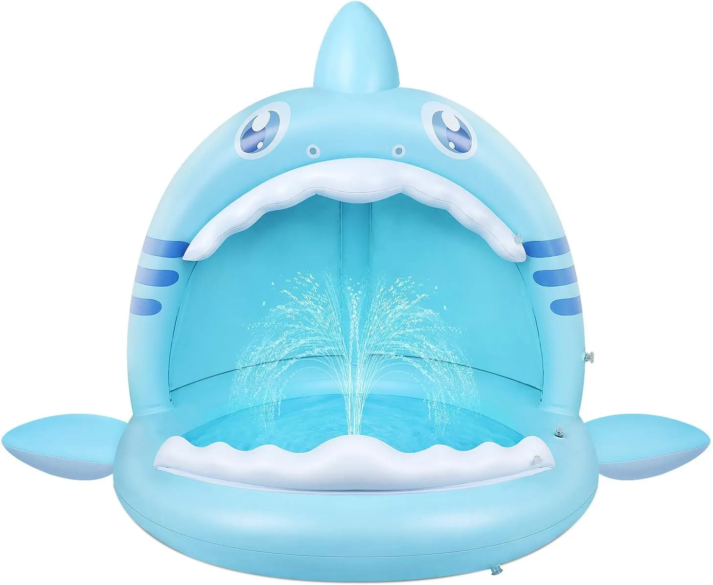 Baby Pool,Shark Splash Toddlers Swimming Pool with Canopy,Portable Inflatable Kiddie Paddling Pool with Water Sprinkler,45’’ Indoor&Outdoor Water Game Play Center for Kids