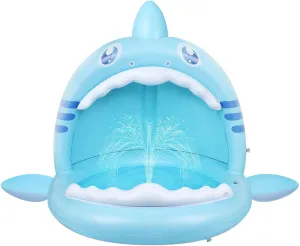 Baby Pool,Shark Splash Toddlers Swimming Pool with Canopy,Portable Inflatable Kiddie Paddling Pool with Water Sprinkler,45’’ Indoor&Outdoor Water Game Play Center for Kids