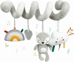 Baby Car Seat Toys, Activity Spiral Plush Hanging Wrap Around Pram Pushchair Stroller Toys, Sensory Early Education Toy for Toddler, Grey Fox
