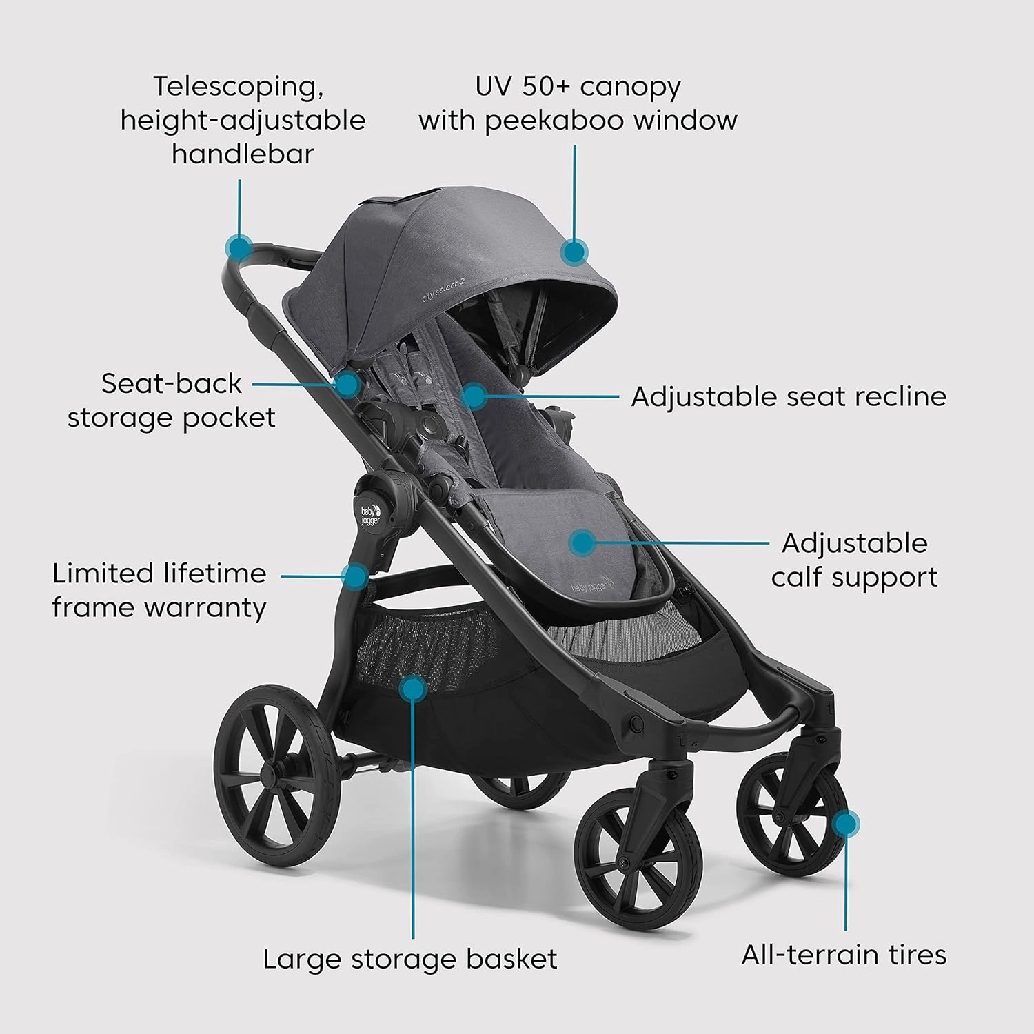 Baby Jogger City Select 2 Single-to-Double Modular Stroller Radiant Slate