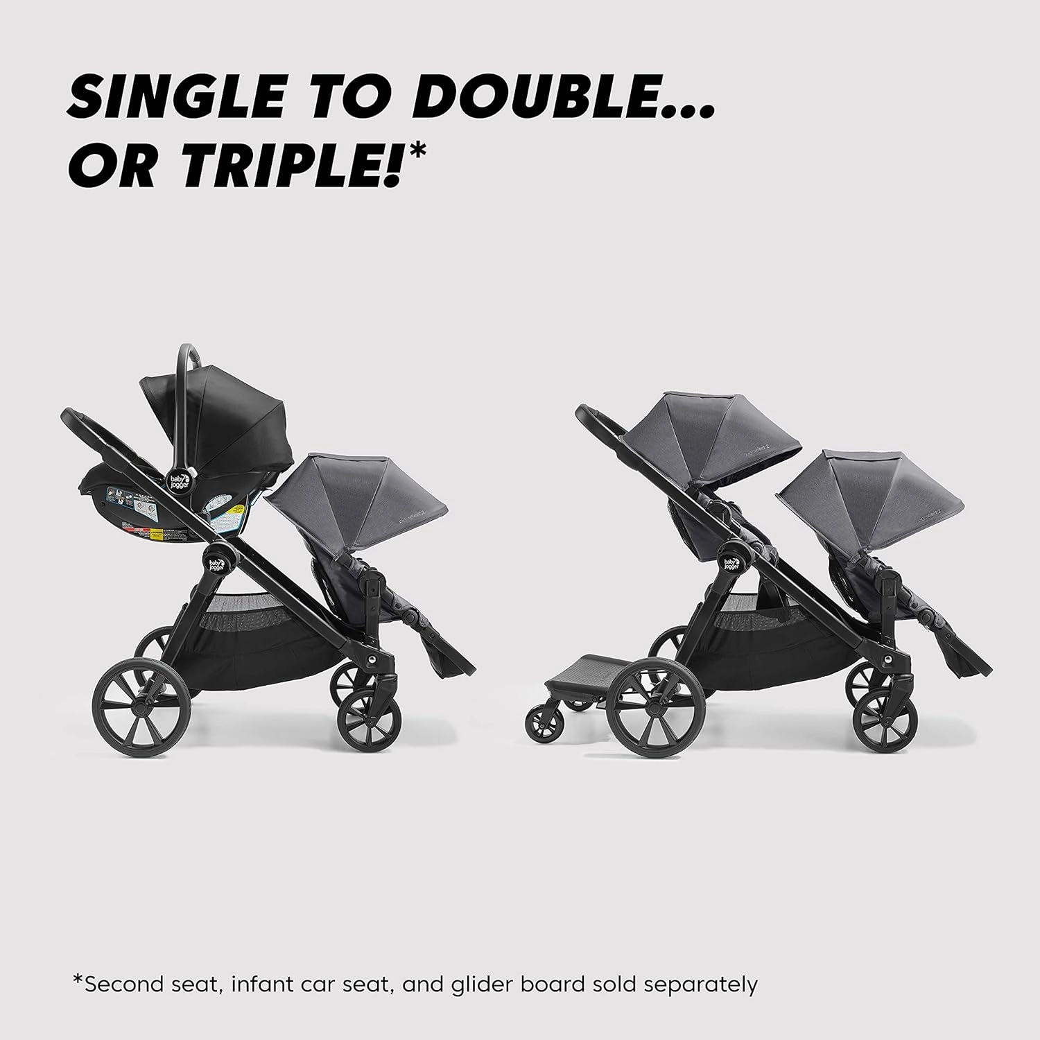 Baby Jogger City Select 2 Single-to-Double Modular Stroller Radiant Slate