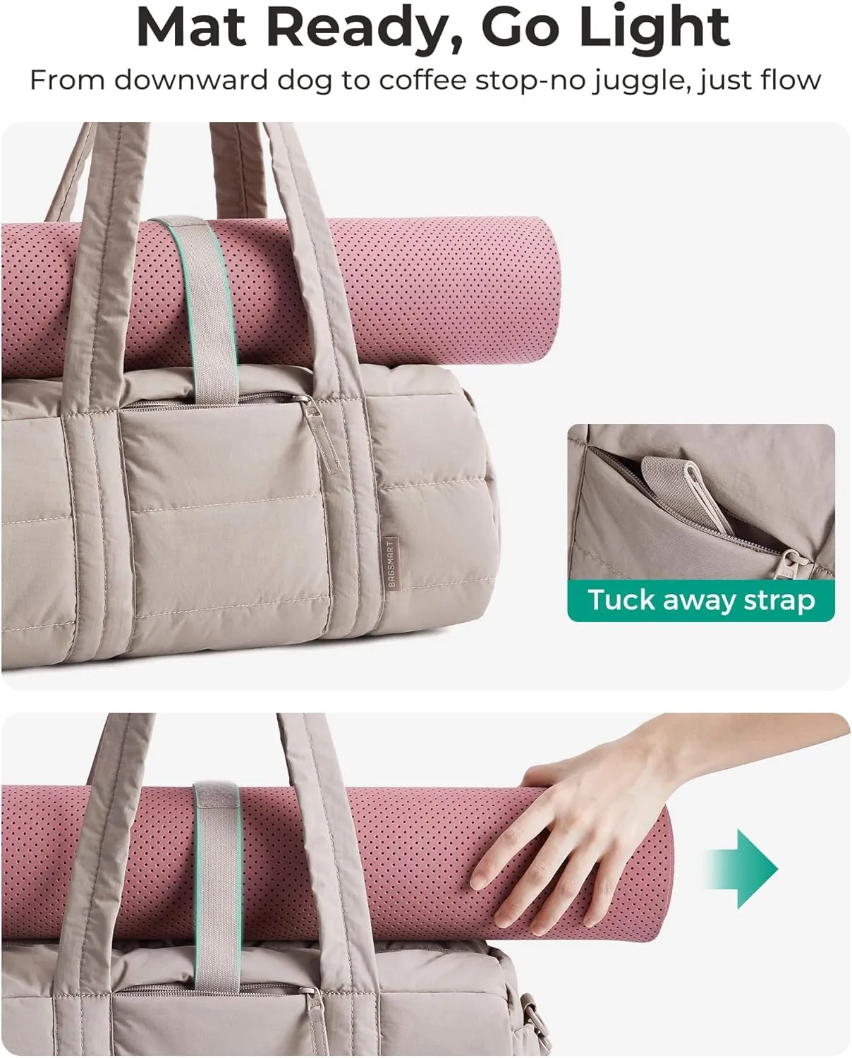 BAGSMART Gym Bag for Women, Yoga Mat Duffle Bag with Wet & Dry Pocket, Quilted Sports Bag for Weekend/Swimming, Candy Pink