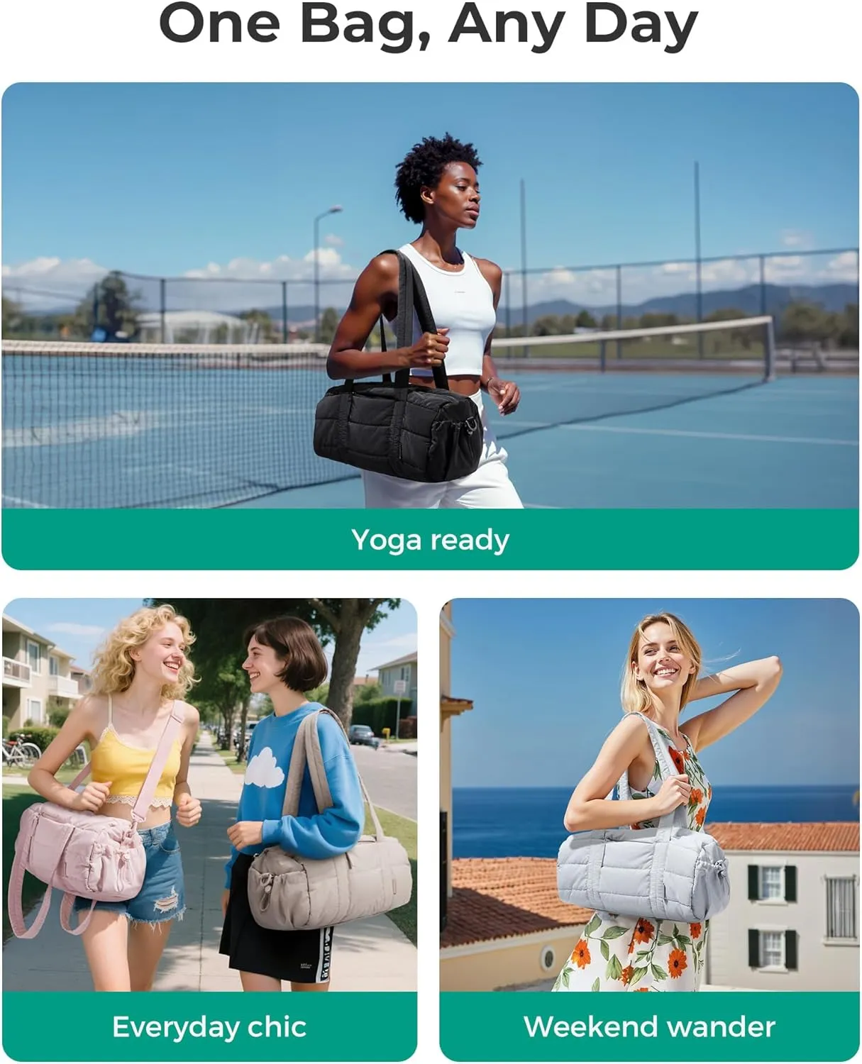 BAGSMART Gym Bag for Women, Yoga Mat Duffle Bag with Wet & Dry Pocket, Quilted Sports Bag for Weekend/Swimming, Candy Pink