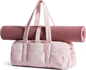 BAGSMART Gym Bag for Women, Yoga Mat Duffle Bag with Wet & Dry Pocket, Quilted Sports Bag for Weekend/Swimming, Candy Pink
