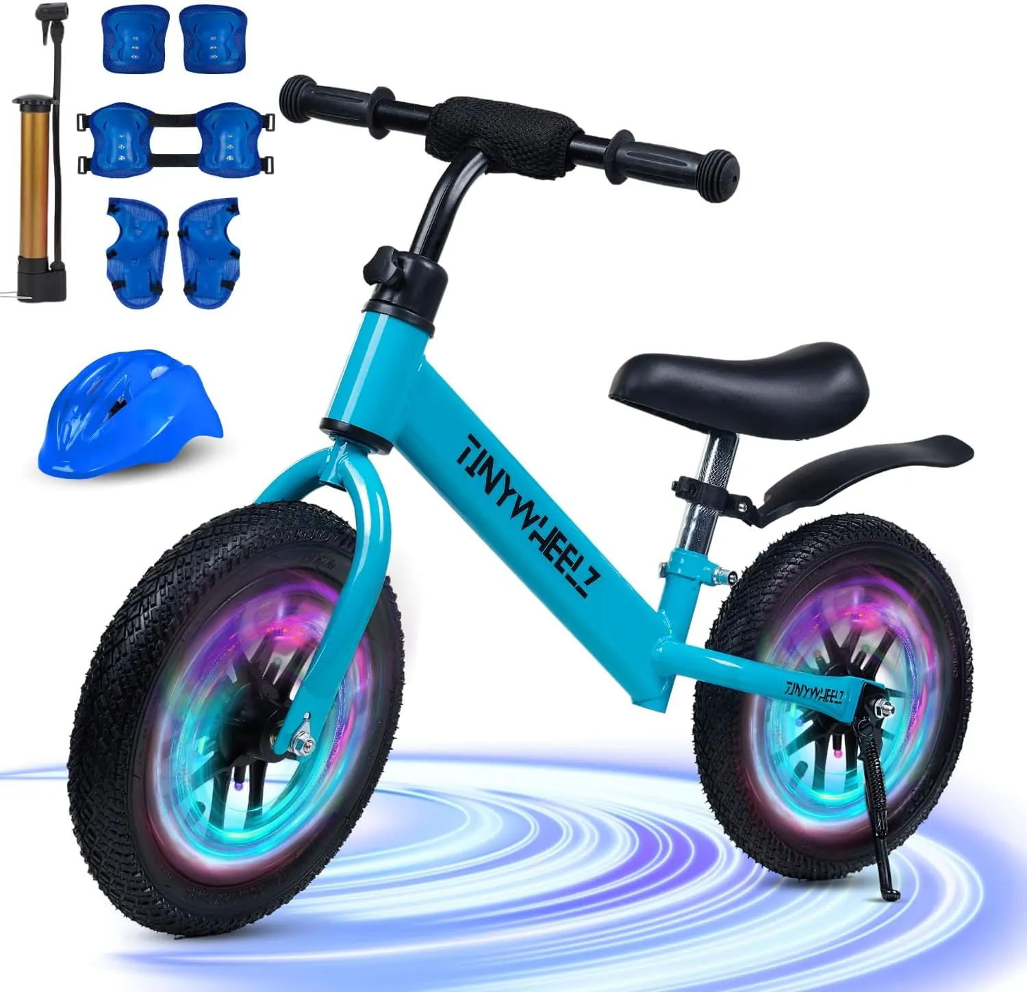 Balance Bike for Kids 2-5 Year Old - Lighting Tires with Adjustable Seat & Handlebar - No Pedal Toddler Balance Bike, Gift for Boys and Girls Including Safety Helmet, Air Pump, Knee & Elbow Pads Set