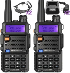 Baofeng UV-5R Ham Radio Long Range UV5R Dual Band Handheld Rechargeable High Power Two Way Radio Walkie Talkies with 1800mAh Li-ion Battery and Earpiece for Hunting Survival Gear,2 Pack