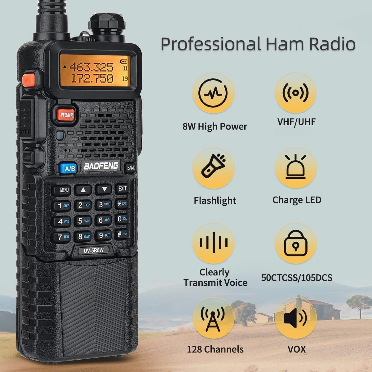 BAOFENG Radio UV-5R 8W Ham Radio Long Range UV5R Dual Band Handheld High Power 3800mAh Rechargeable Walkie Talkies Handheld Two Way Radio with Programming Cable and Earpiece for Survival Gear,2Pack
