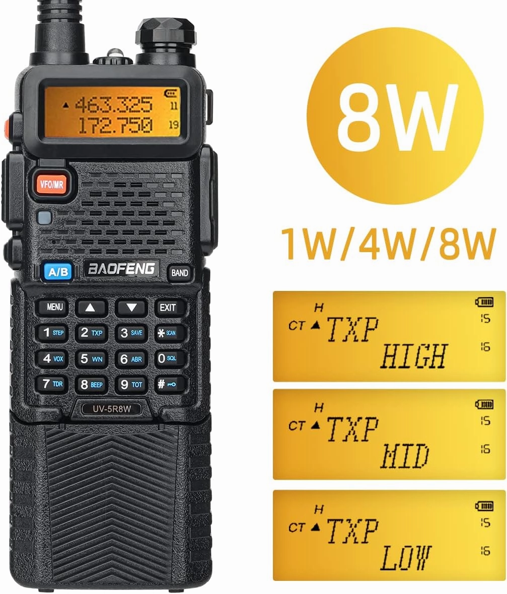 BAOFENG Radio UV-5R 8W Ham Radio Long Range UV5R Dual Band Handheld High Power 3800mAh Rechargeable Walkie Talkies Handheld Two Way Radio with Programming Cable and Earpiece for Survival Gear,2Pack