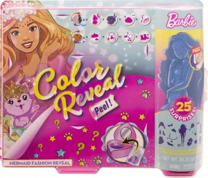 Barbie Color Reveal Peel Mermaid Fashion Reveal Doll Set with 25 Surprises Including Purple Peel-able Doll & Pet & 16 Mystery Bags with Clothes & Accessories for 2 Mermaid-Inspired Looks