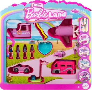 Barbie Mini BarbieLand 4-Pack Doll & Toy Vehicle Set with 4 1 1/2-inch Dolls & 4 Iconic Toy Vehicles with Color-Change Surprise