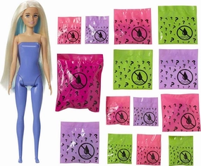 Barbie Color Reveal Peel Doll Set with 25 Surprises Including Blue Peel-able Doll & Pet & 16 Mystery Bags with Clothes & Accessories for 2 Fairy-Inspired Looks; 4 Color-Change Features; for Kids 3Y 