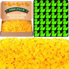 Barydat 1000 Pcs Mini Resin Duck Glowing in The Dark Little Tiny Luminous Duck Bulk for Hide Prank DIY Ideas Gifts Cruises Party Garden Animal Figure Miniature for Garden Micro Decor(Yellow)
