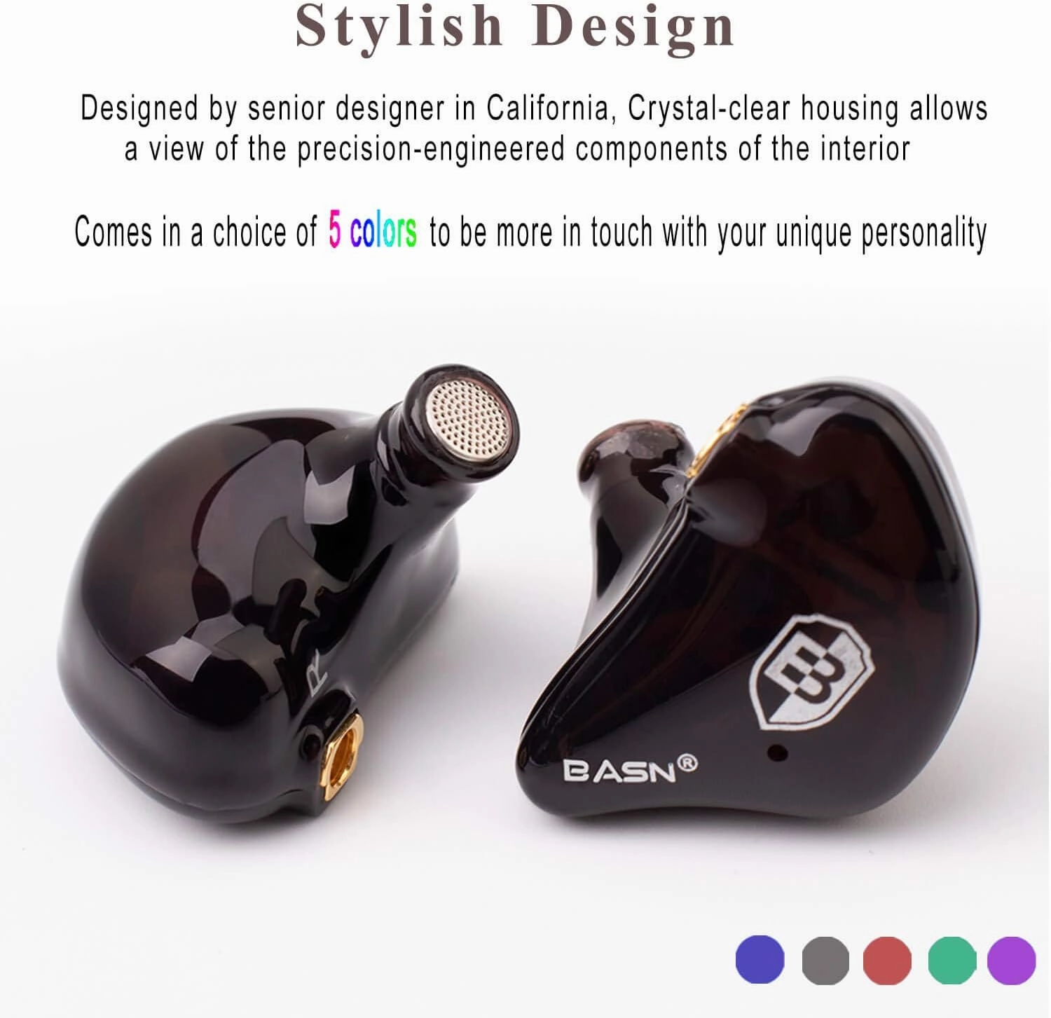 BASN High-Definition in Ear Monitor Headphones for Musicians with Detachable MMCX Earbuds; Dual Dynamic Drivers and Noise-Isolating (Brown)