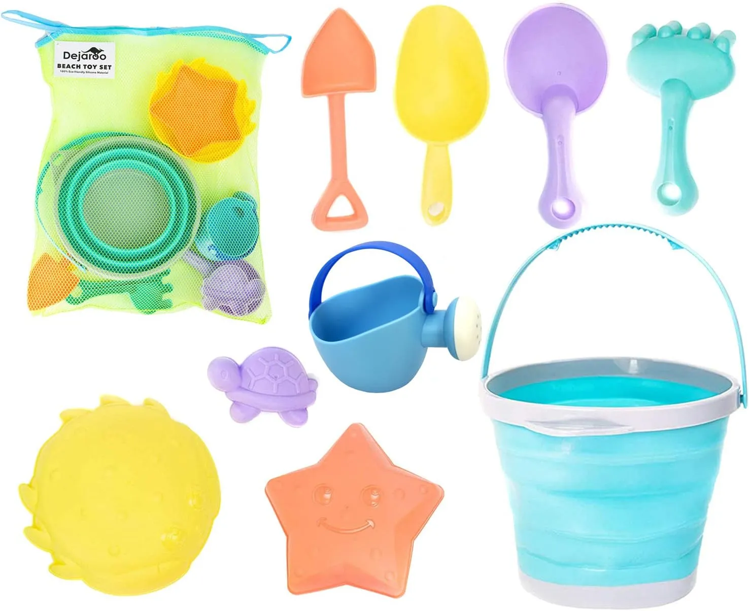 Beach Toys, Sand Box Toys for Kids Outdoor, Set of Sand Toys with Silicone Collapsible Bucket, Kids Watering Can, Shovels, & A Variety of Molds, Includes Storage Pouch, 9-Piece Set