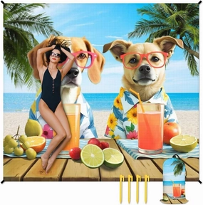 Beach Blanket Sandproof Waterproof - Custom 78'' x 86'' Large Beach Mat with Pet Photo - Compact Foldable Vacation Essentials Blankets for Travel, Picnic, Yoga