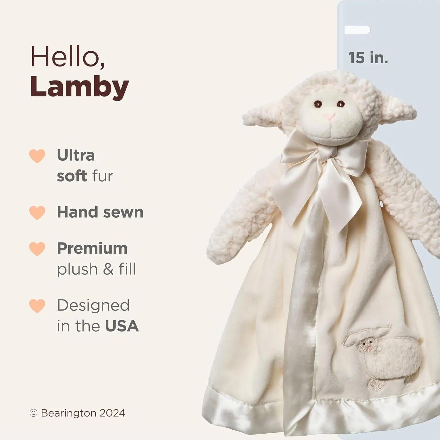 Bearington Collection Baby Lamby Snuggler, 15 Inch White Lamb Plush Stuffed Animal Security Blanket Lovey for Babies, Baptism Gifts for Boys and Girls