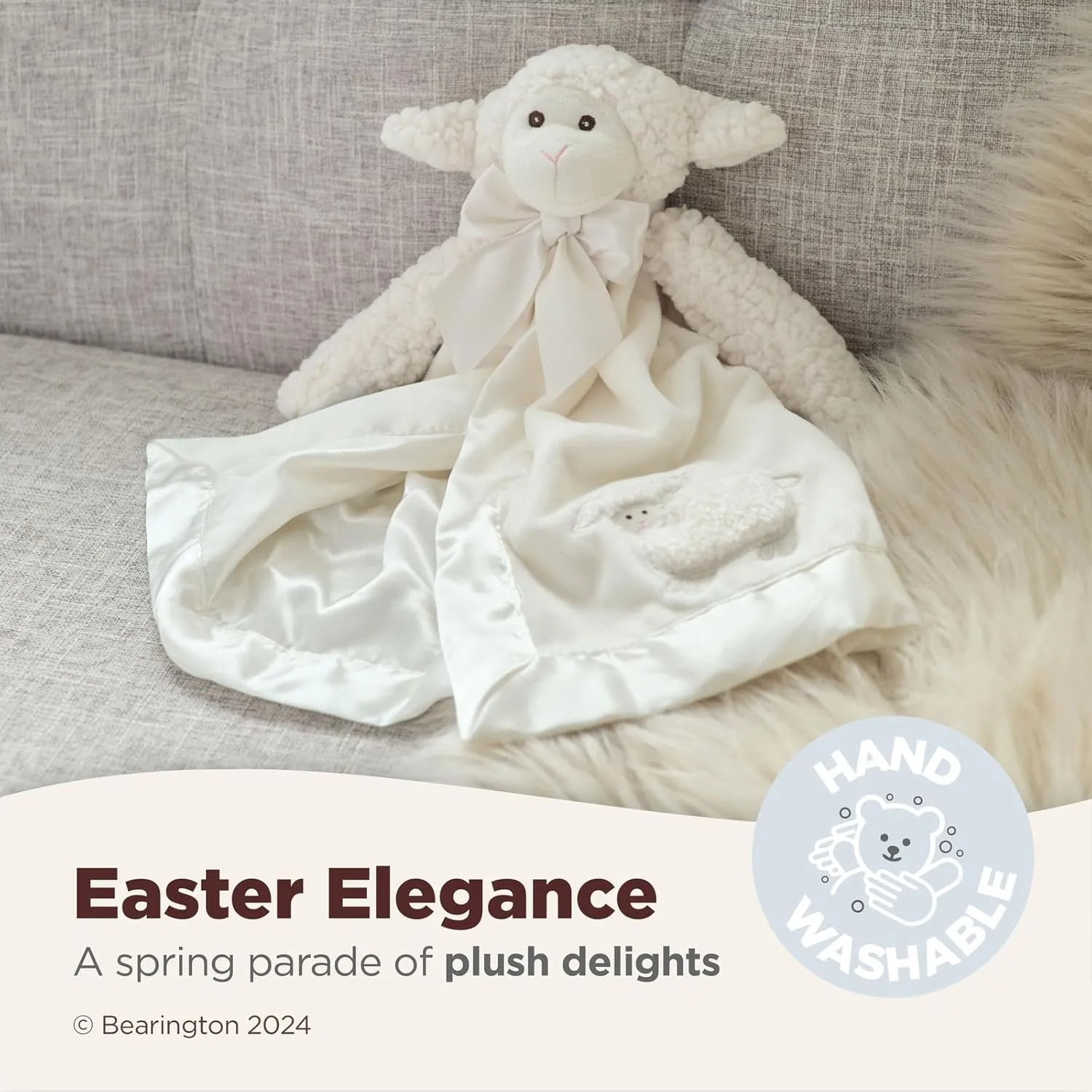 Bearington Collection Baby Lamby Snuggler, 15 Inch White Lamb Plush Stuffed Animal Security Blanket Lovey for Babies, Baptism Gifts for Boys and Girls