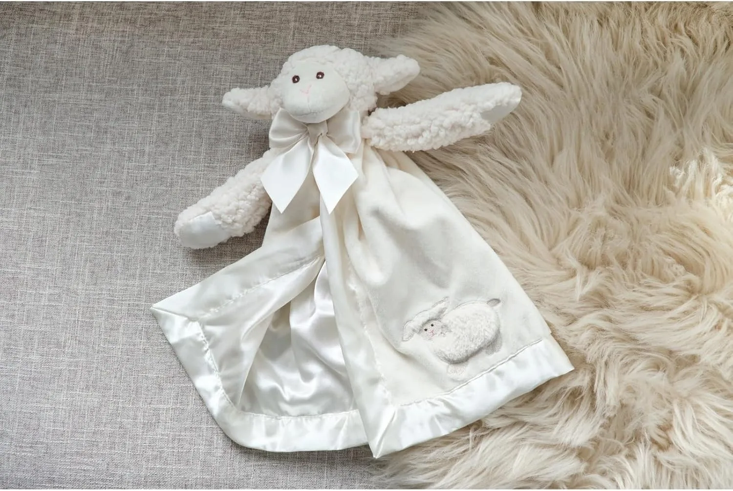Bearington Collection Baby Lamby Snuggler, 15 Inch White Lamb Plush Stuffed Animal Security Blanket Lovey for Babies, Baptism Gifts for Boys and Girls
