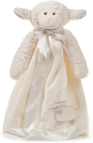 Bearington Collection Baby Lamby Snuggler, 15 Inch White Lamb Plush Stuffed Animal Security Blanket Lovey for Babies, Baptism Gifts for Boys and Girls