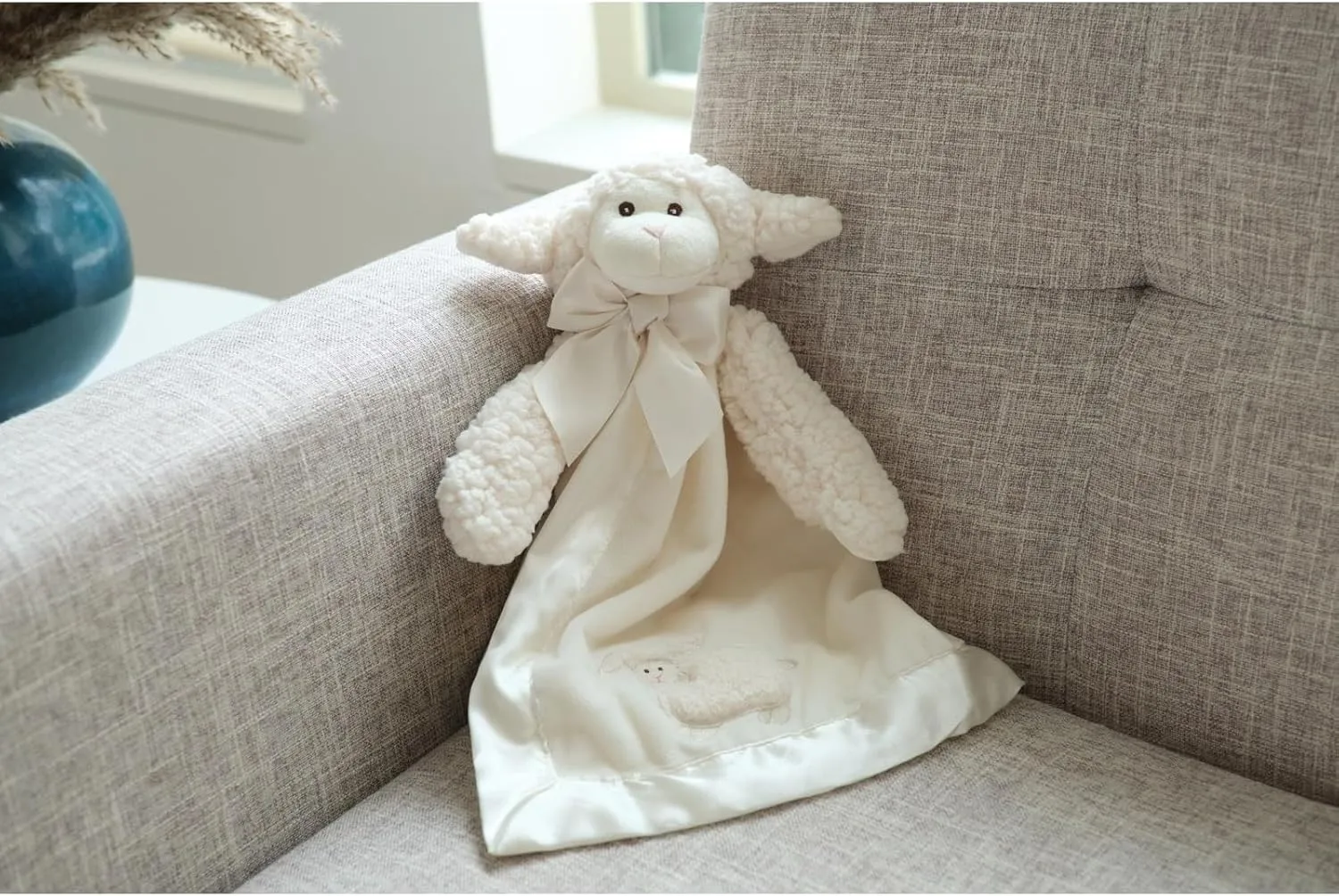Bearington Collection Baby Lamby Snuggler, 15 Inch White Lamb Plush Stuffed Animal Security Blanket Lovey for Babies, Baptism Gifts for Boys and Girls