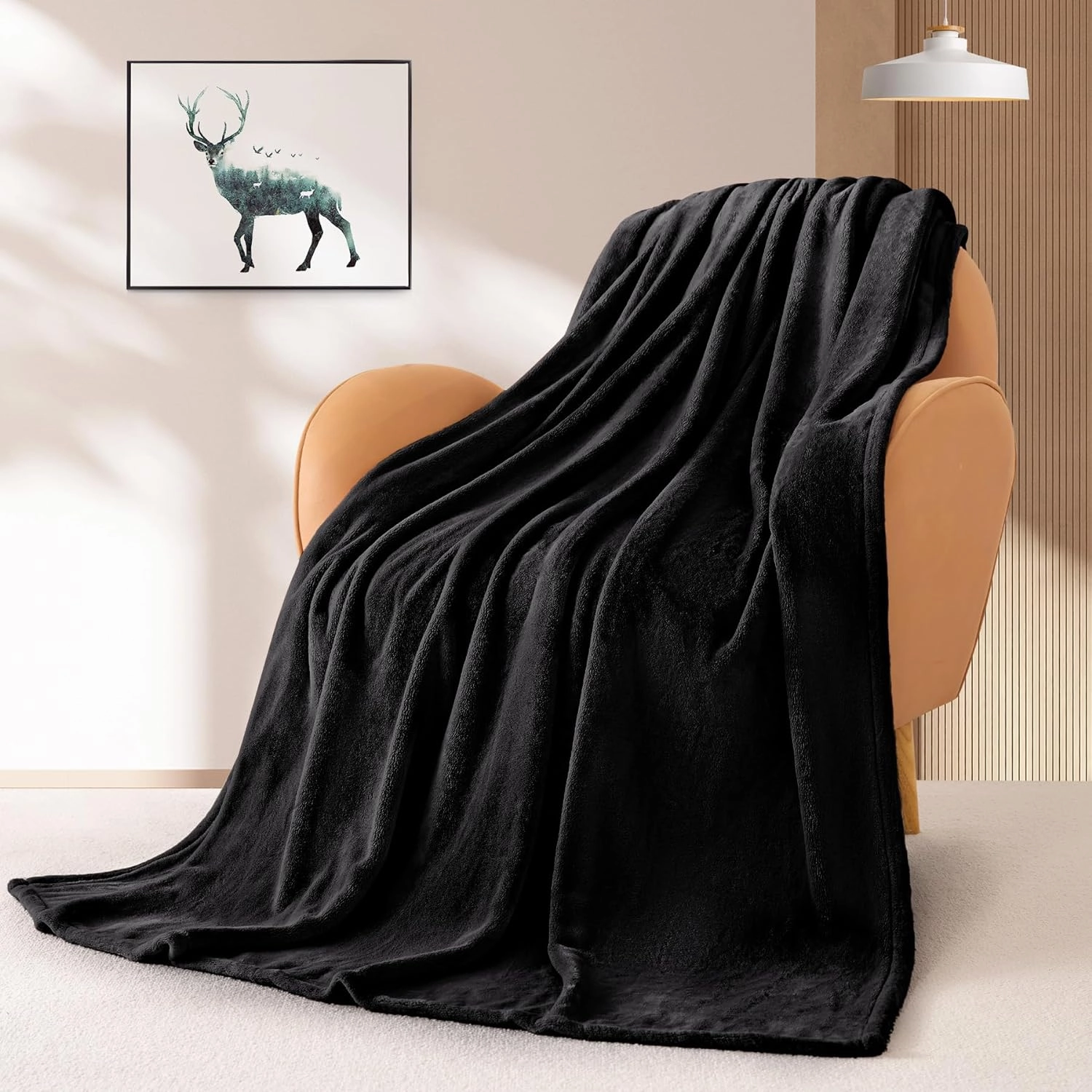 BEAUTEX Fleece Blanket Queen Size Super Soft Flannel Throw Blanket Lightweight Fuzzy Plush Blanket for Couch Sofa or Bed All Seasons (Black, 90" x 90")