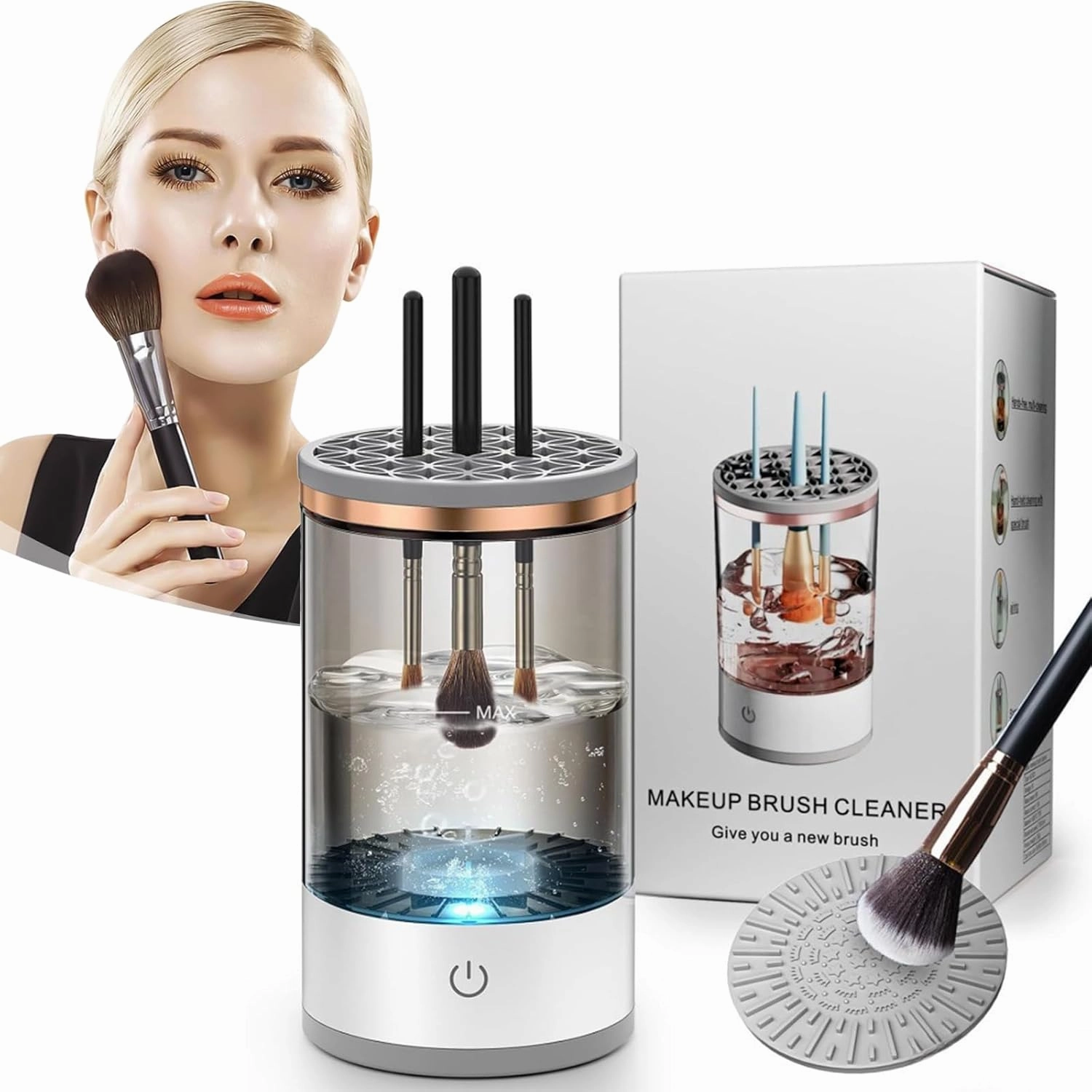 Beauty Swirl Cosmetic Brush Cleaner, The Cozy Luna Brush Cleaner, Automatic Spinning Makeup Brush Cleaner, Electric Makeup Brush Cleaner Machine, for All Size Makeup Brush Free Your Hands