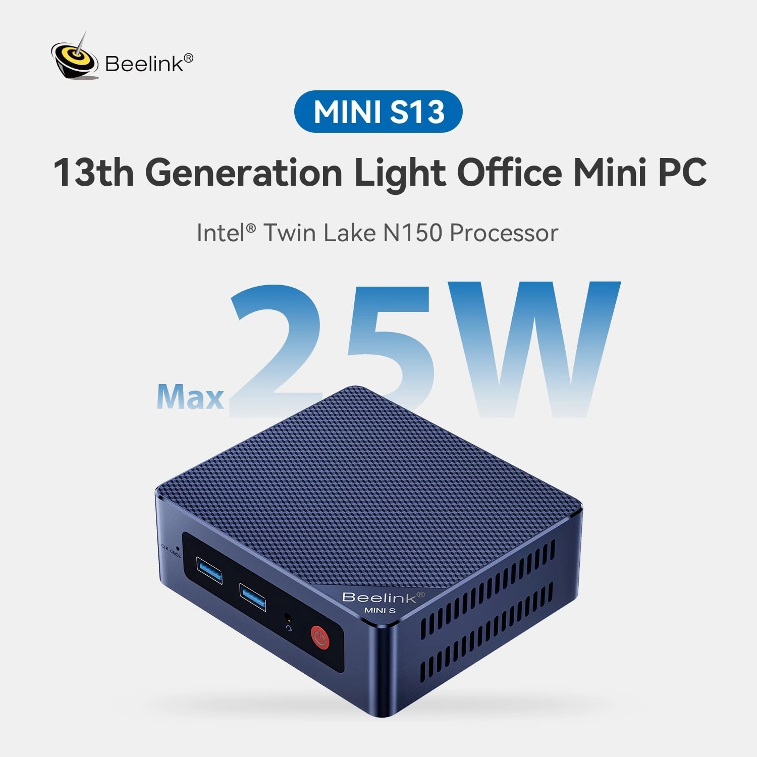 Beelink Mini PC, MINI S13 Intel Twin Lake N150 (Upgraded N100, 4C/4T), Mini Computer 16GB DDR4 RAM 500GB M.2 PCIe 3.0 SSD, Desktop PC Dual HDMI 4K UHD/Gigabit Ethernet/WiFi6/BT5.2/W-11/HTPC/W-11 Pro