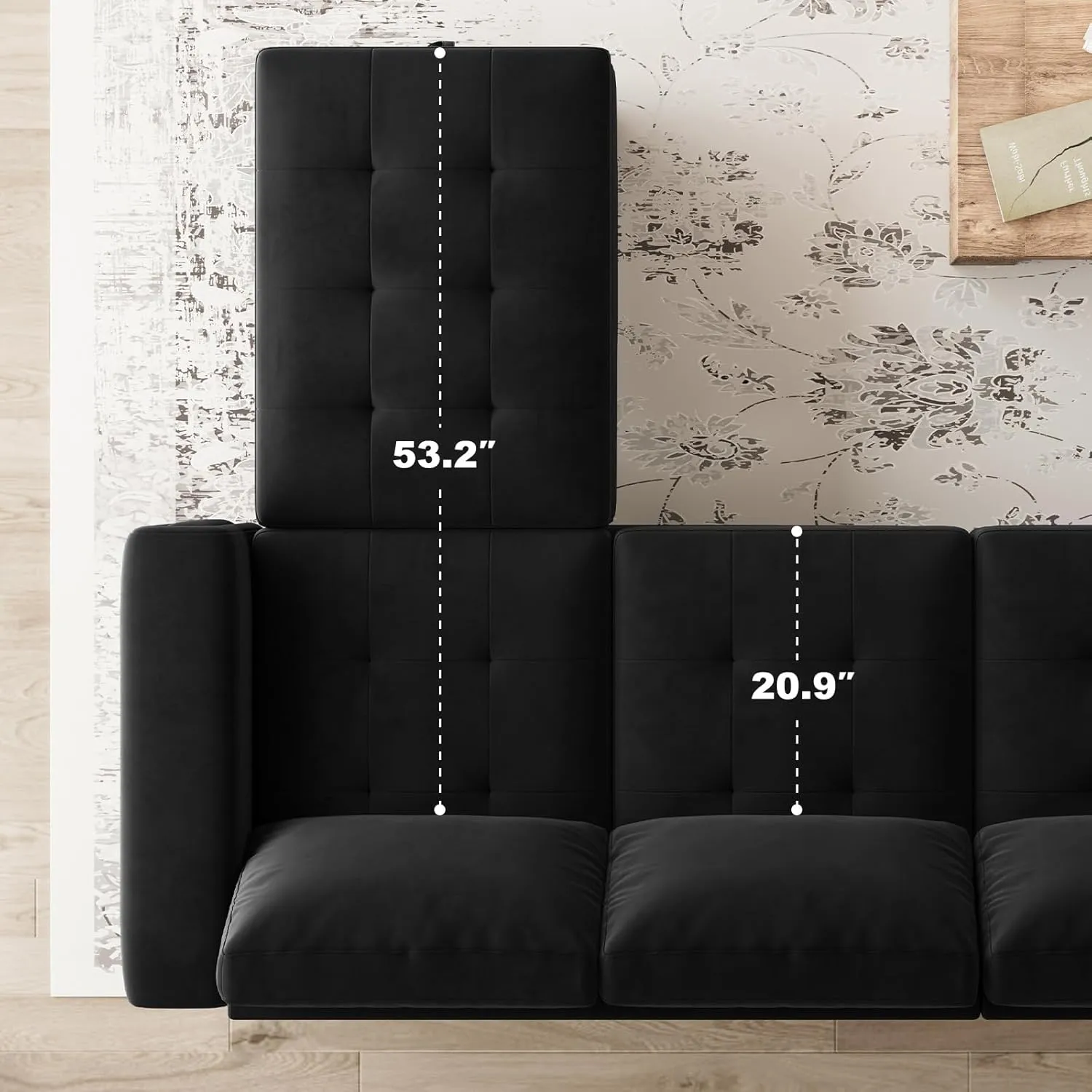 Belffin Modular Sectional Sofa U Shaped Sectional Couch with Storage Ottoman Velvet 9-Seater Convertible Sectional Sofa with Chaises Black
