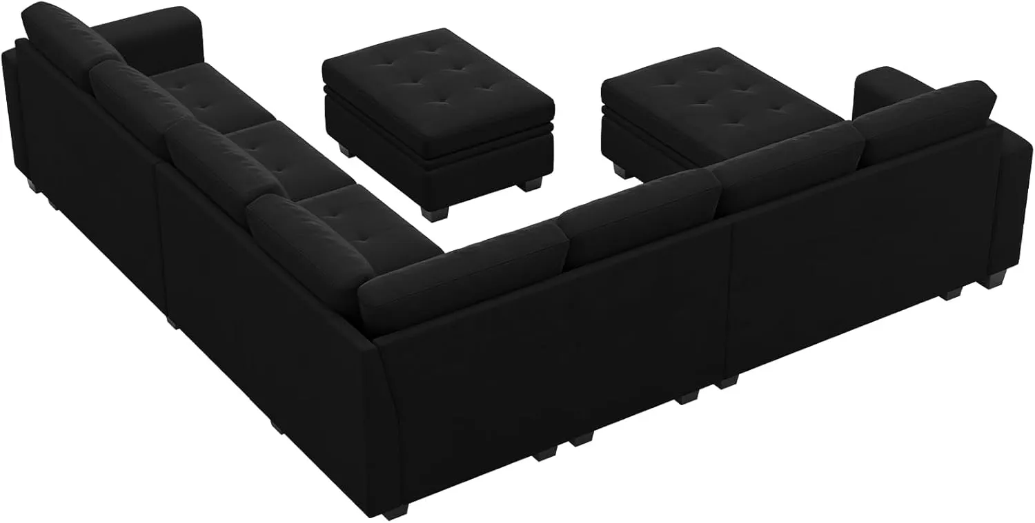 Belffin Modular Sectional Sofa U Shaped Sectional Couch with Storage Ottoman Velvet 9-Seater Convertible Sectional Sofa with Chaises Black