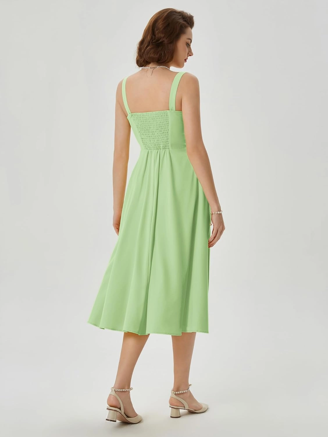 Belle Poque Women's Vintage 1950s Cocktail Dress Sleeveless Spaghetti Strap Ruched Slit A Line Swing Dress with Pockets