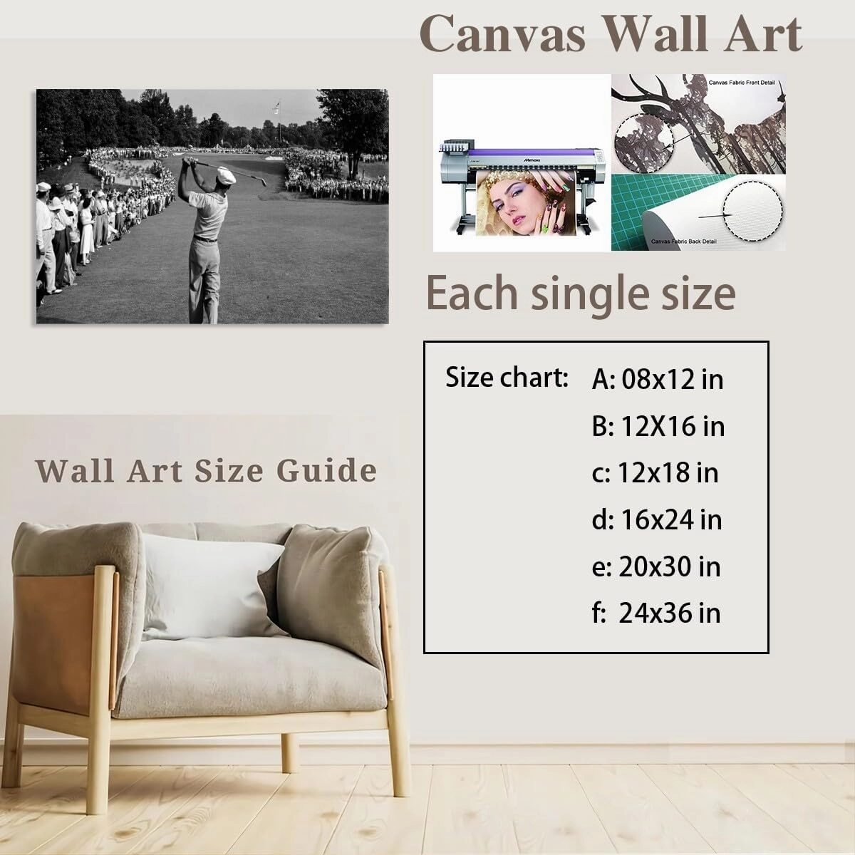 Ben Hogan 1950 Us Golf Open Black & White Retro Old Photo Poster Canvas Print Wall Art Modern Room Living Room Bathroom Kitchen Bedroom Decor Unframed36x24inch