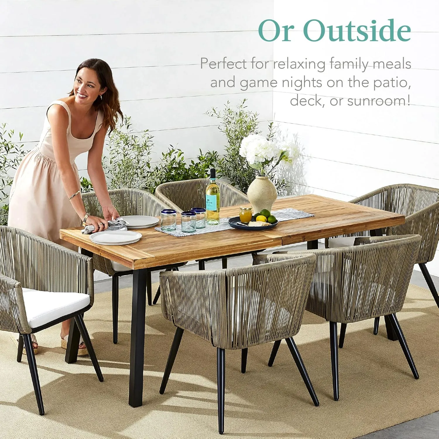 Best Choice Products 6-Person Indoor Outdoor Acacia Wood Dining Table, Picnic Table w/Powder-Coated Steel, 350 Pound Capacity Legs - Natural