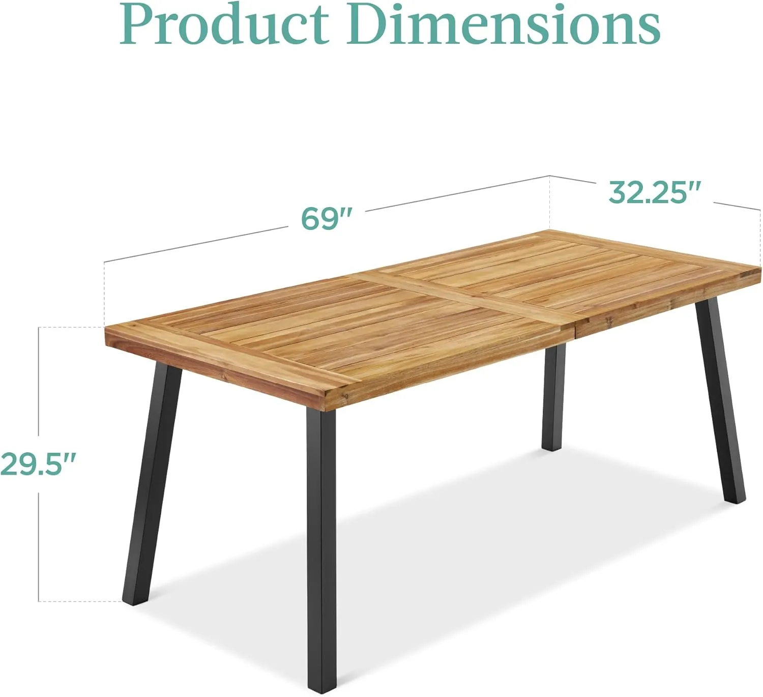 Best Choice Products 6-Person Indoor Outdoor Acacia Wood Dining Table, Picnic Table w/Powder-Coated Steel, 350 Pound Capacity Legs - Natural