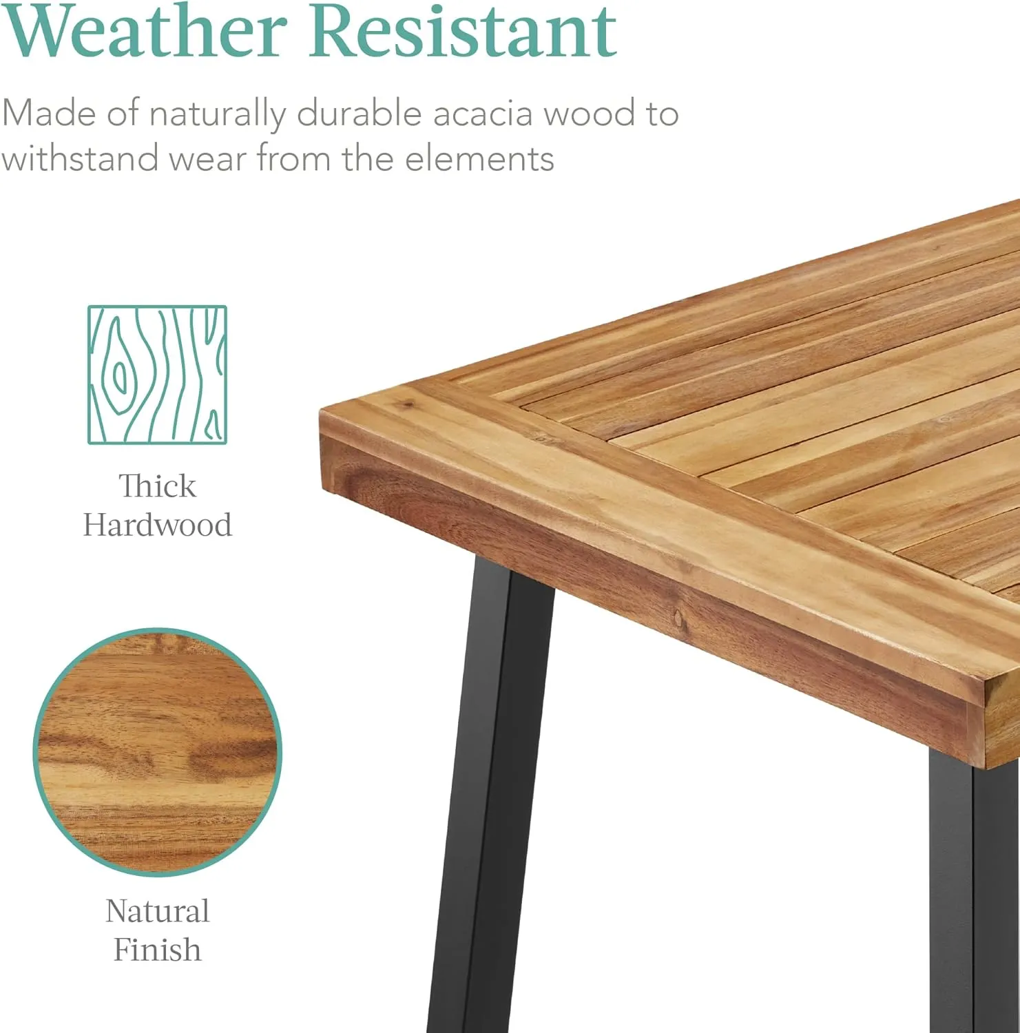 Best Choice Products 6-Person Indoor Outdoor Acacia Wood Dining Table, Picnic Table w/Powder-Coated Steel, 350 Pound Capacity Legs - Natural