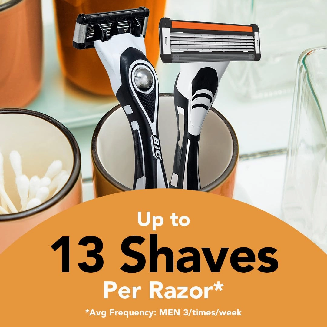 BIC Flex 5 Refillable Razors for Men, Long-Lasting 5 Blade Razors for a Smooth and Comfortable Shave, 1 Handle and 12 Cartridges, 13 Piece Shaving Kit