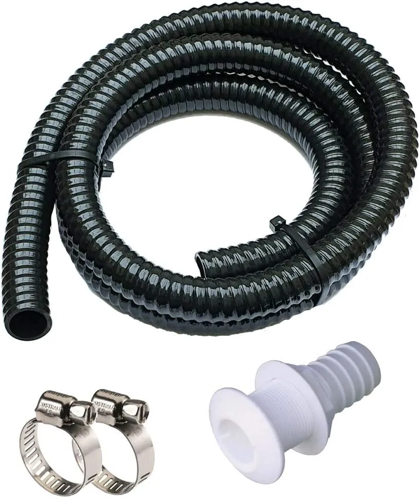Bilge Pump Installation Kit Bilge Pump Hose 1-1/8-Inch Dia Plumbing Kit | 6 FT Premium Quality Kink-free Flexible PVC Hose | Includes 2 Clamps and Thru-Hull Fitting