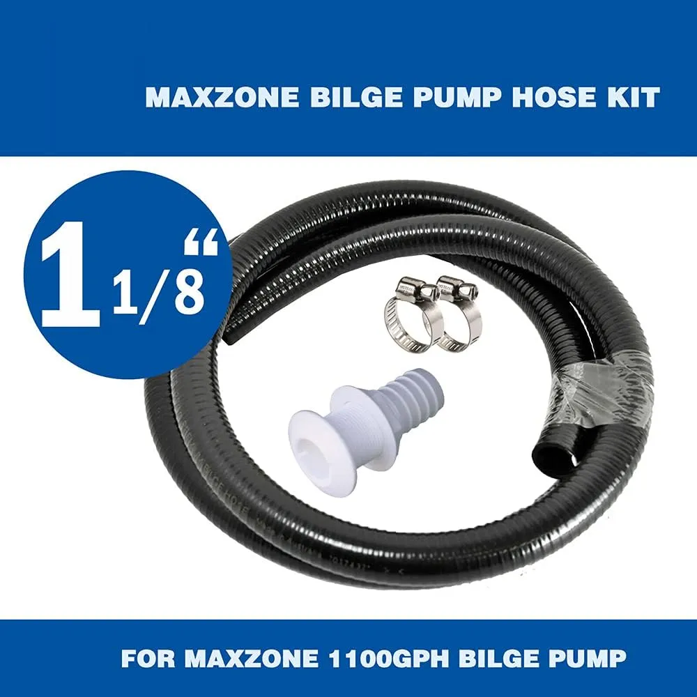 Bilge Pump Installation Kit Bilge Pump Hose 1-1/8-Inch Dia Plumbing Kit | 6 FT Premium Quality Kink-free Flexible PVC Hose | Includes 2 Clamps and Thru-Hull Fitting