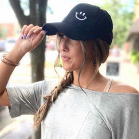 Black Happy Ball Cap